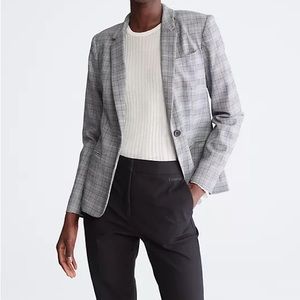 Calvin Klein Plaid Grey One Button Blazer Sz 12